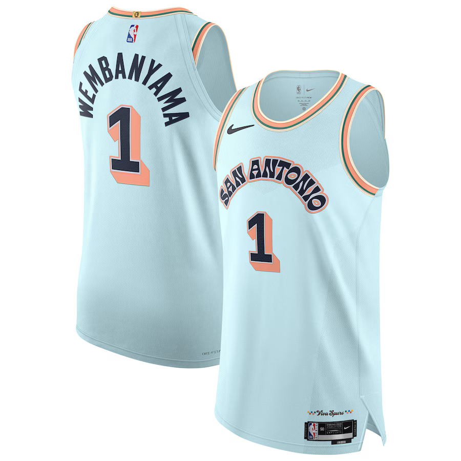 Men San Antonio Spurs #1 Victor Wembanyama Nike Light Blue City Edition 2024-25 Authentic Player NBA Jersey->youth nba jersey->Youth Jersey